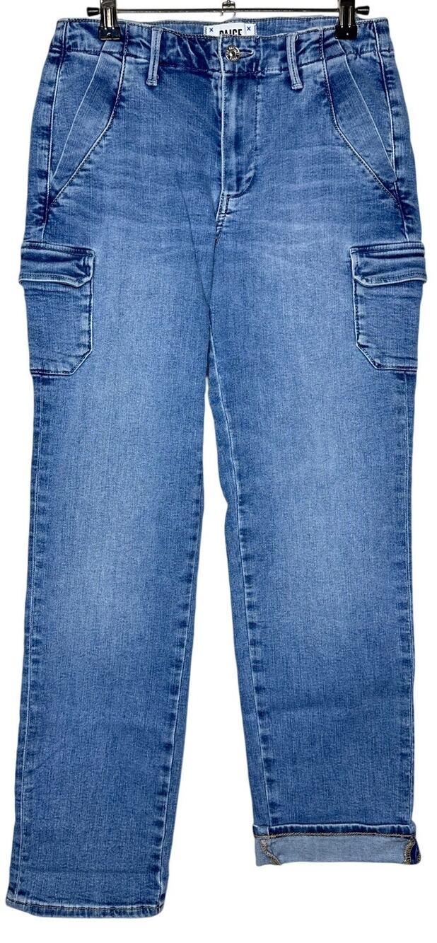 Paige Drew Cargo Pockets Jeans Suli Medium Wash Straight Leg Utility Size 25